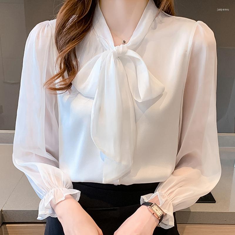 

Women' Blouses OL Commute Bow Scarf Collar Chiffon Shirt 2022 Women' Clothing Elegant Fashion Korean Solid Color Long Sleeve Blouse, Black