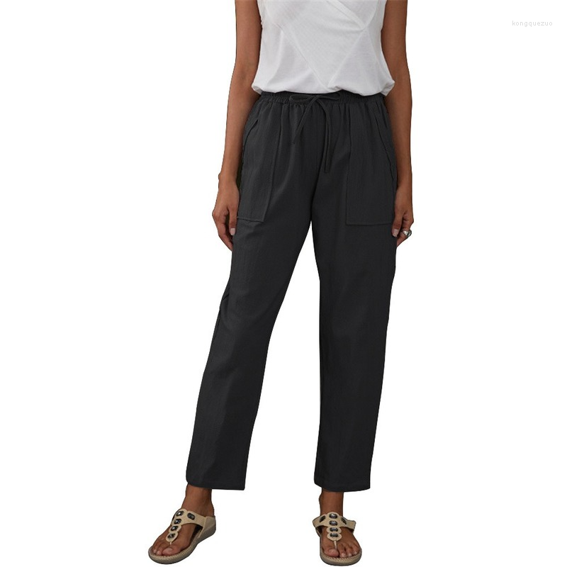 

Women' Pants Women' Solid Color Large Pocket Elastic Waist Cotton Loose Ladies Casual Korean Style Streetwear Women, Purple