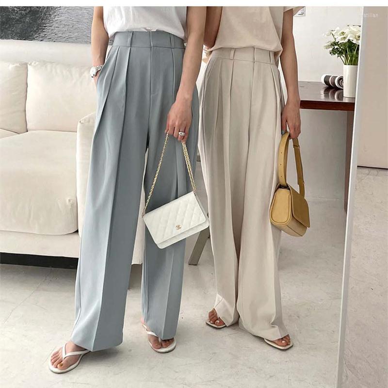 

Women' Pants Summer Korean Office Lady Straight Trousers Loose Solid High Waist Wide Leg Long Women Casual Pantalon Pour Femme 2022, Picture color