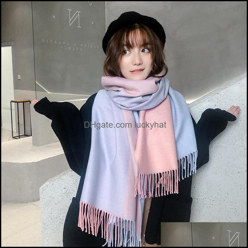 

Shawls Women Solid Color Imitation Cashmere Scarves With Tassel Autumn Double Sided Use Soft Warm Lady Girls Wraps Long Scarf Female Otvzp