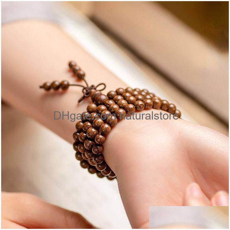 

Charm Bracelets High Quality Natural Wood Bracelet Necklace Gold Silk Sandalwood Beads Hand String Men Women Rosary Jewelry Wenplay Dh8Hv