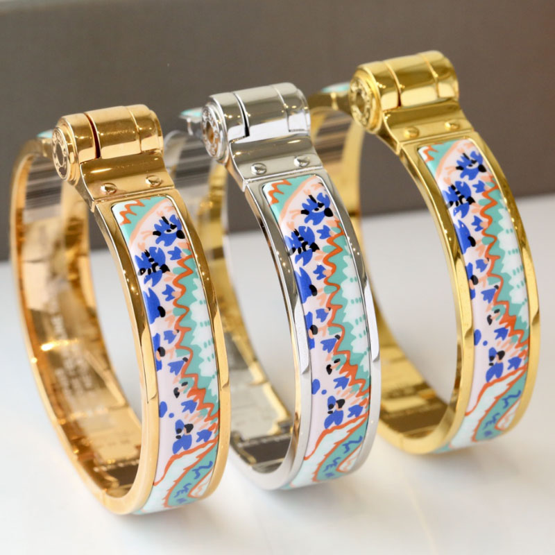 

Enamel clic bangle for women charm bracelets 12mm middle size snap-fastener purple flower