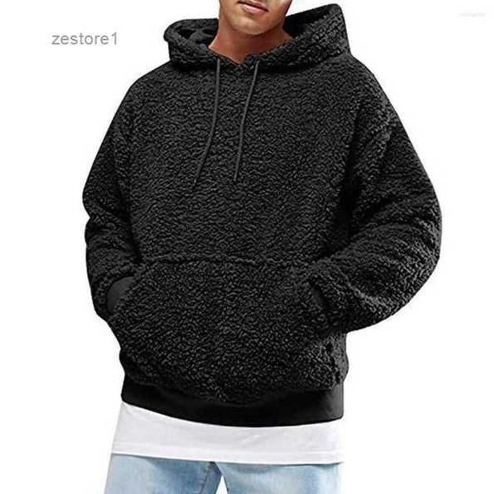 

Men's Hoodies Fuzzy Sherpa Pullover Hoodie Sweatshirt Solid Color Casual Basic Cool Fall Spring Clothing Apparel Sweatshirts Long Grx2, Black