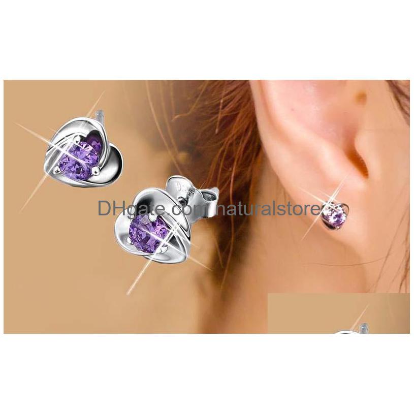 

Stud Korean Sier Plated Earrings Sterling Ear Needle Female Lovely Jewelry Genuine Original Heartshaped Crystal Drop Delivery Dhkc3