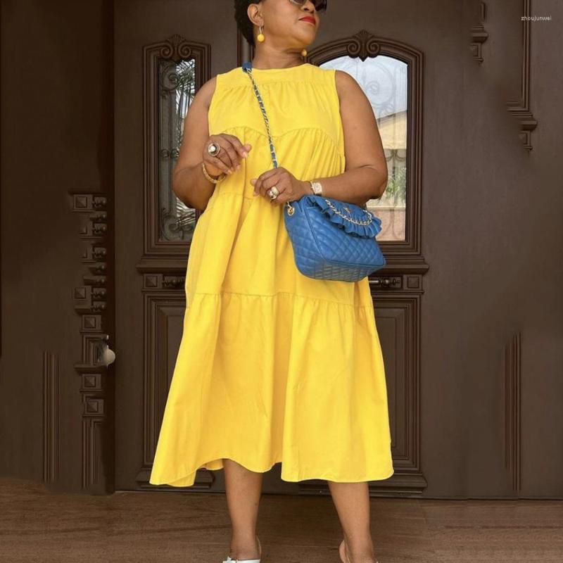 

Casual Dresses 2022 Summer For Women Solid Sleeveless Round Neck Loose Fashion Mid Calf Elegant Evening Night Party Vestidos Mujer, White dress