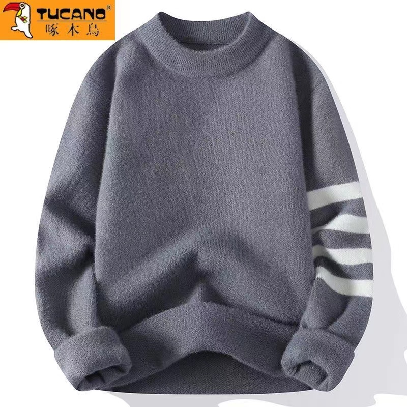 

Winter Thickened Sweaters Young Men's Half High Collar Versatile Keep Warm, White