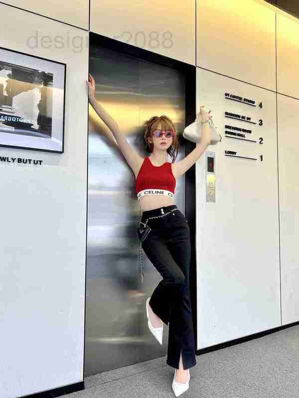 

Women' Jeans designer P22 Early autumn fashionable western-style classic triangle waist bag chain decoration high versatile slit denim trousers 4PB2, Black13