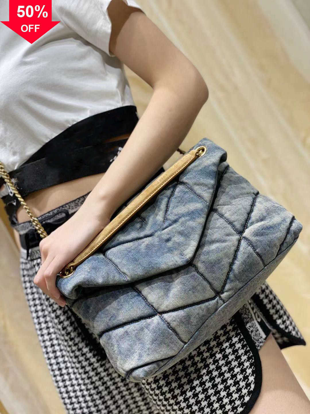 

Designer Bags Loulou Puffer Denim Jeans 577476 Shoulder Women Tote Handbag Purse Frosted Cowhide Cowboy Crossbody Detchable Strap Flap Msengertote, Blue