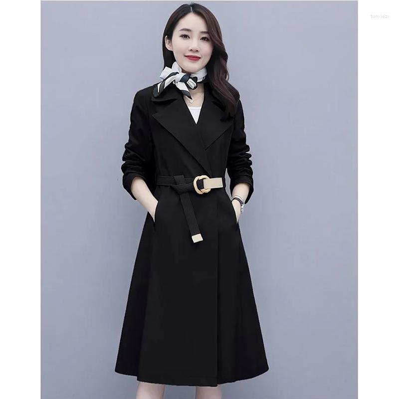 

Women's Trench Coats 2022 Spring Autumn Women's Jacket Mid-Length Windbreaker Coat Female Slim Suit Collar Belt Ladies Jackets A195, Black