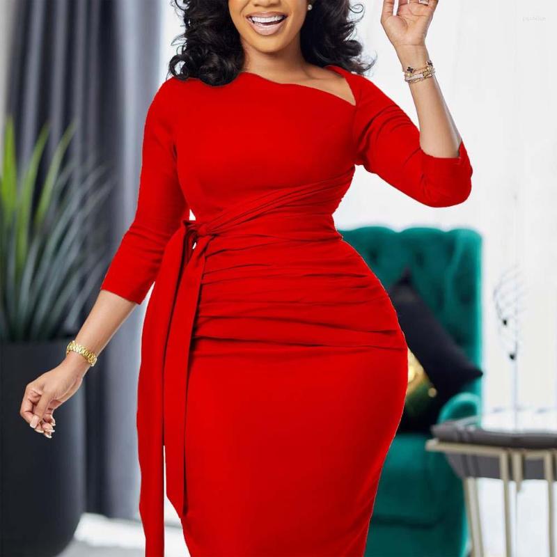 

Casual Dresses Elegant For Women Office Dress Lady Solid High Waisted Sheath Mid Calf Formal Business Work Wear Midi Vestidos, Red dress