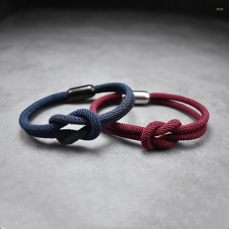 

Link Bracelets Two -Toned Bondage Rope Square Knot Bracelet Men Women Climbing Surf With Black Stainless Steel Magnet Clasp