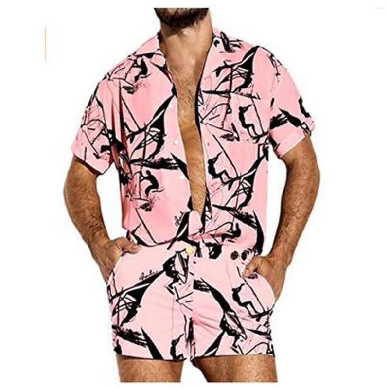 

Men's Jeans Men's Summer Jumpsuit Beach Wind Printed Short-sleeved Shirt Shorts, Green