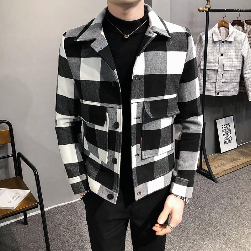 

Men's Jackets 2022 British Style Men Casual Jacket Slim Fashion Warm Long-sleeved Plaid Gentleman Pockets Coat Plus Size S-2XL, White