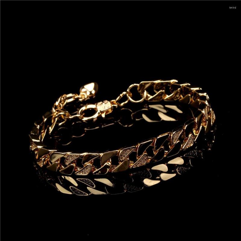 

Link Bracelets Luxury Fashion Cubic Zirconia Bracelet Women Men Hiphop Cuban Simple Design Copper Gold Plated Jewelry Gifts