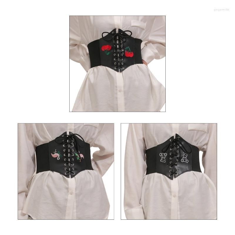 

Belts Women Embroidery Pattern Lift Up Sexy Corset For Masquerade Street Wear, Black