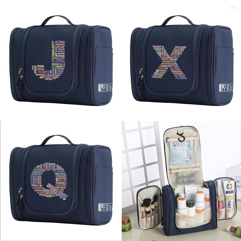 

Cosmetic Bags Women Make Up Portable Travel Outdoors With Hook Washing Toiletry Kits Storage Cases Waterproof Makeup Bag, Dark blue