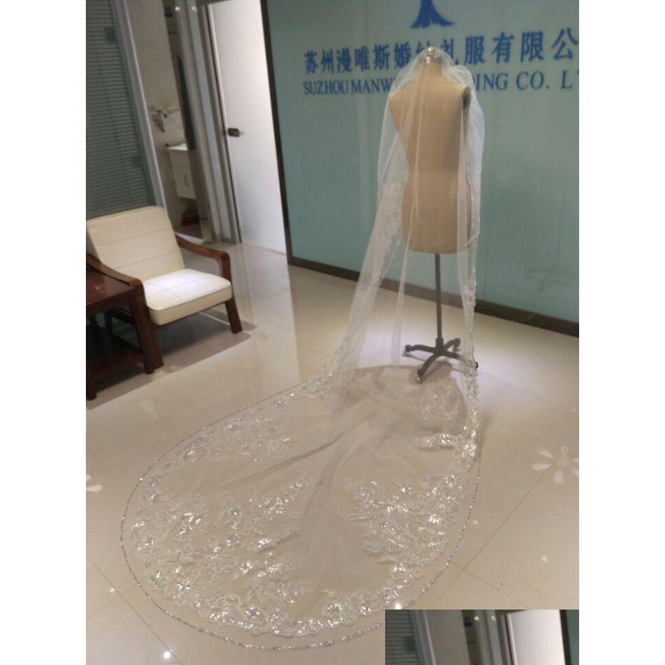 

Bridal Veils Real Image Wedding Cathedral Length Accessories Rhinestones Beaded Tle With Comb In Stock Drop Delivery Party Events Dhuij, White