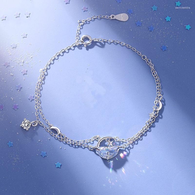 

Link Bracelets Double Layer Chain Crystal Star Moon Charm Bracelet Bangle For Women Girls Elegant Party Jewelry Sl110
