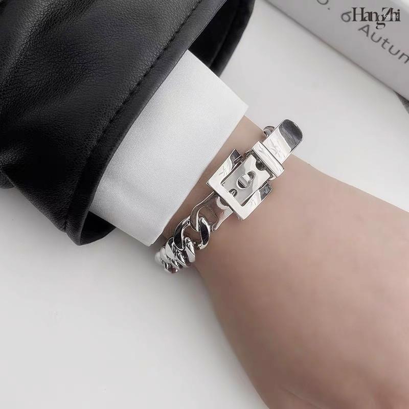 

Link Bracelets Hangzhi European And American Fashion Niche Design Belt Buckle Metal Chain Concentric Lock Couple Titanium Steel Bracelet