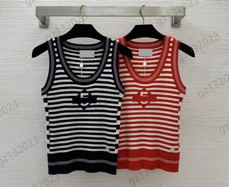 

Fashion Womens T-Shirts Striped Letter Embroidery Sleeveless Suspenders Halter Top Vest V-neck Tight Pullover Joker Shirts Designer Brand Women Clothing 1970