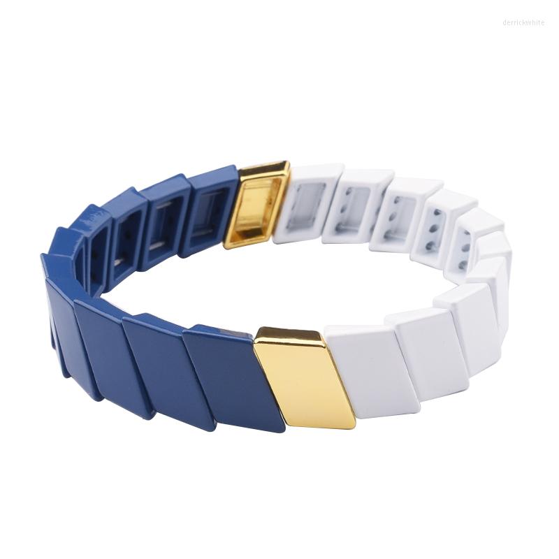 

Link Bracelets Enamel Rainbow Tile Beads For Women Stretch Bohemian Stackable Strand Bracelet Sets