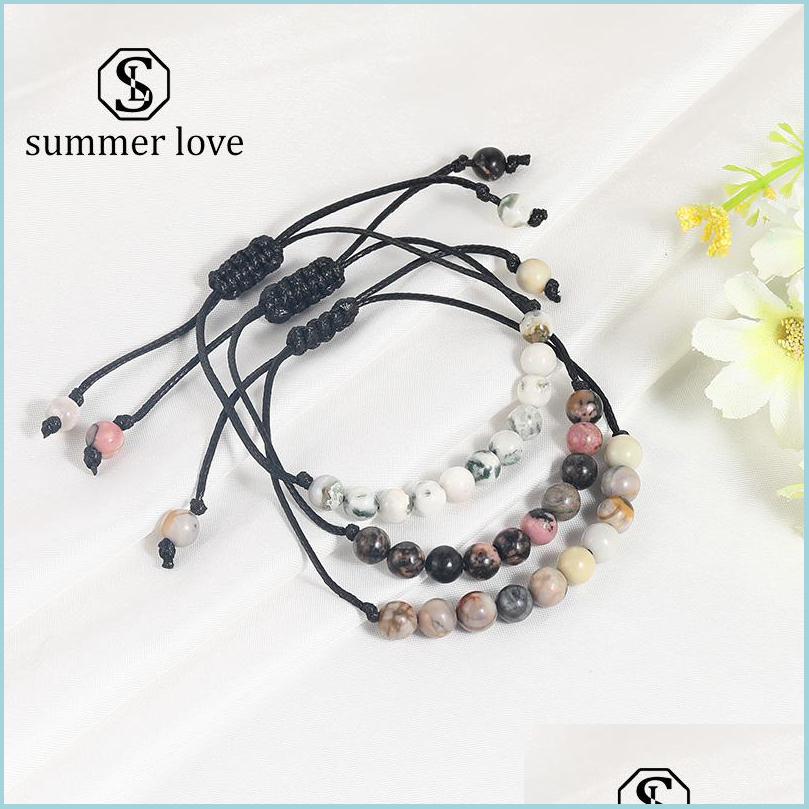 

Beaded New 6Mm Natural Stone Beads Bracelet For Men Women Handmade Braided Wax Rope Chakra Energy Fashion Jewelry Gift Drop Delivery Dhapl