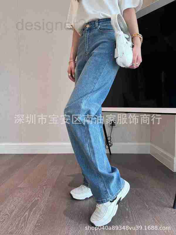 

Women' Jeans designer new back pocket triangle classic version loose straight denim trousers for women QAGT, White