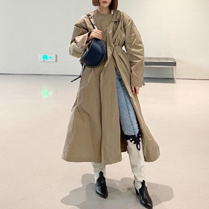 

Women' Trench Coats 2022 Autumn Fashion Avant-garde Long Coat Light And Advanced Specific Fabric Lace-up Women, Khaki