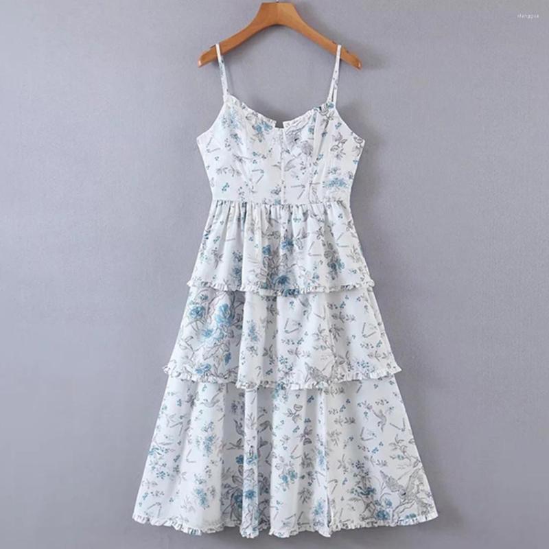 

Casual Dresses Jenny&Dave 2022 French Style Indie Folk Vintage Floral Print Strapless Cascading Fashion Summer Dress Women Sexy Beach