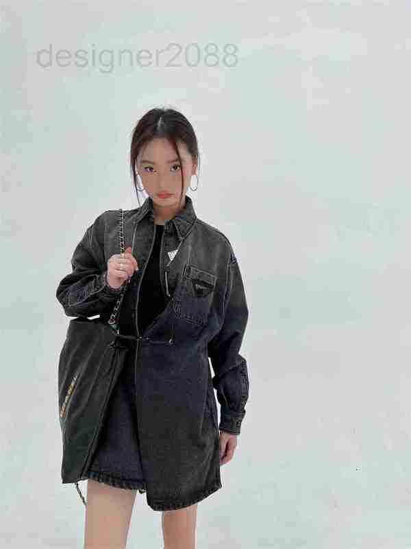 

Men' Jackets designer P22 autumn long denim shirt coat fashionable classic triangle logo winter new version FJDI, Black4