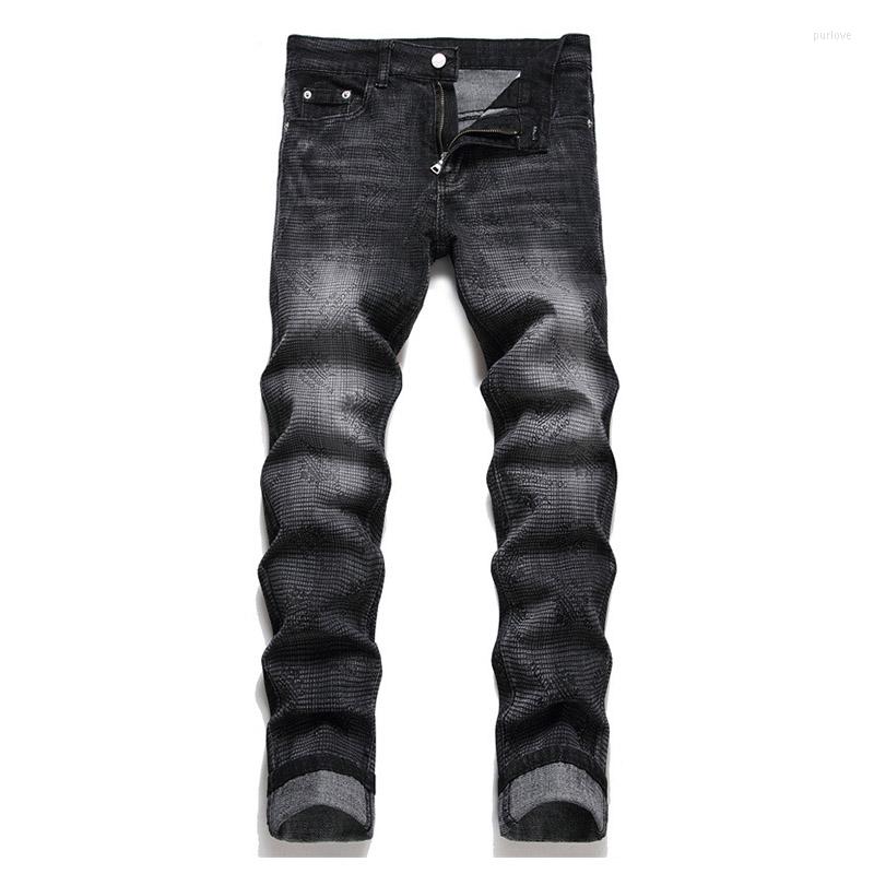 

Men's Jeans Vintage Black Printed Casual Pants Spring Autumn Streetwear Hip Hop Denim Trousers For Male