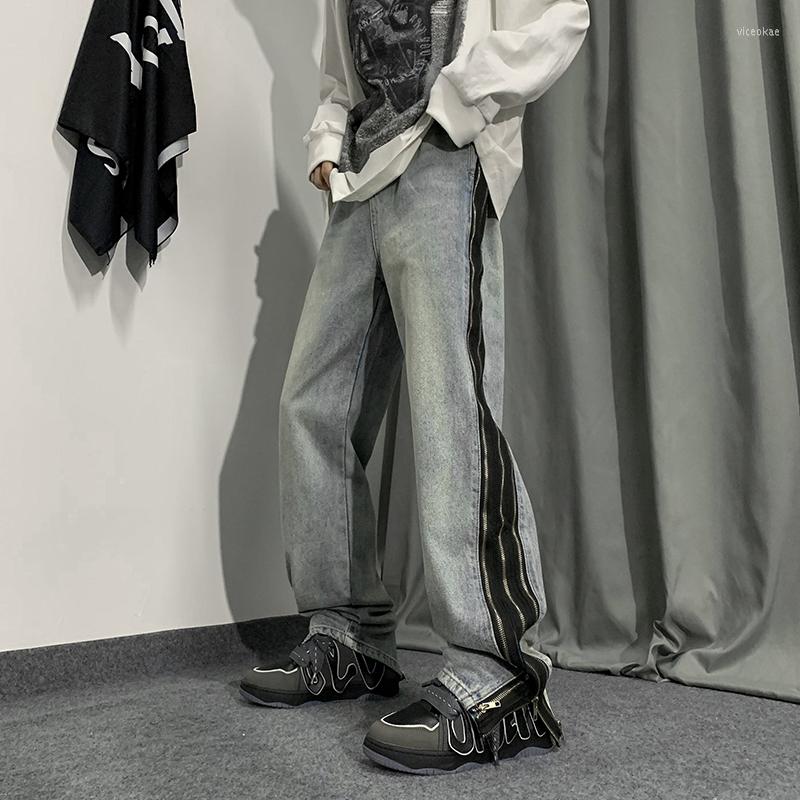 

Men' Jeans 2022 Vintage Men High Street Design Straight Pants Zippder Korean Designer Trousers, Blue