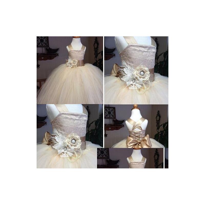

Flower Girls' Dresses Vintage Kids Formal Wear Lace Champagne Girls Pageant Gowns Spaghetti Straps Puffy Tle Ball Gown For Drop Deli Dhw2S, Orange