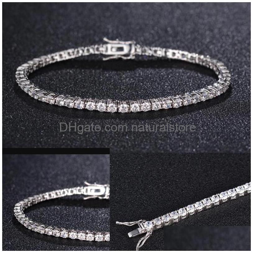 

Tennis Zircon 4Mm Men Bracelet Solid 925 Sterling Sier Chains Mens Hiphop Tide Bracelets 7.5 Inch Jewelry Gifts Drop Delivery Dh4Ry