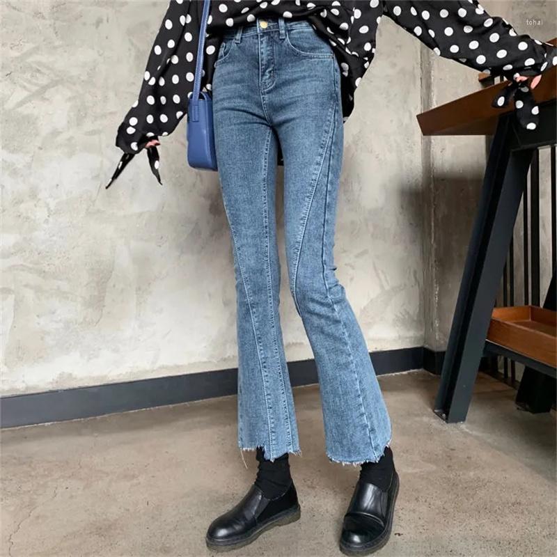 

Women' Jeans Korean High Waist Flared Women Arrival 2022 Sexy Denim Jeggings Ladies Back Slit Cropped Pants Woman Plus Size Mom, Light blue