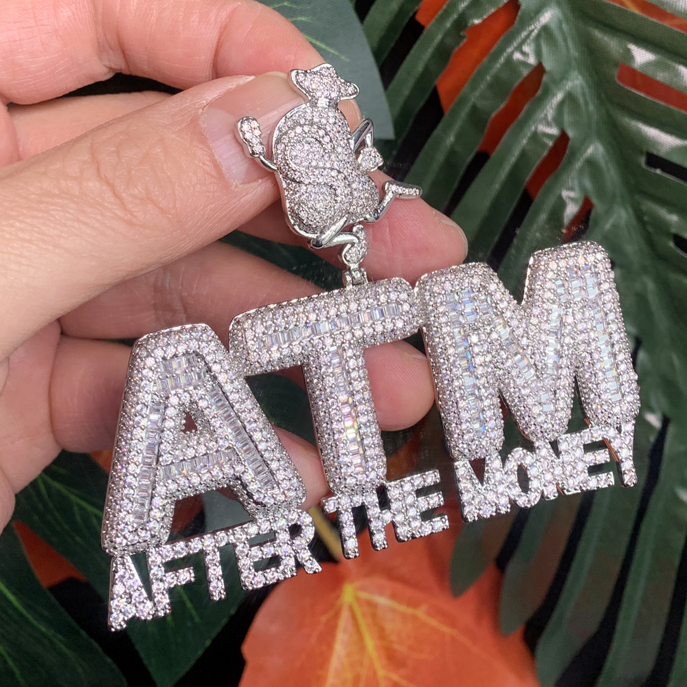 

After The Money ATM Hip Hop Pendant For Men Gold Plated Micro Pave 5A Cubic Zirconia CZ Cool Rock Punk Jewelry