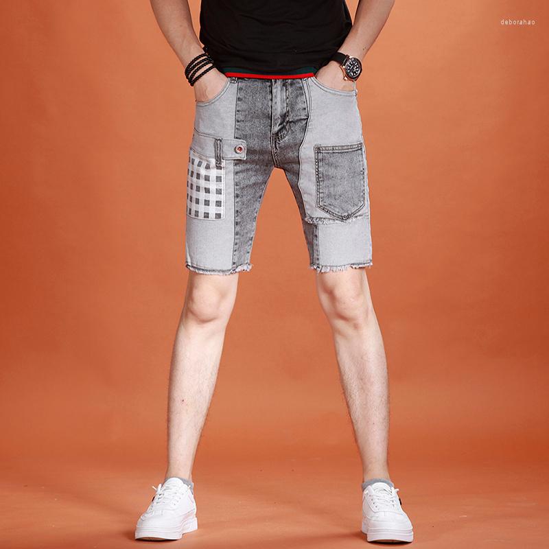 

Men's Jeans Men Gray Summer Denim Shorts Fashion Printed Patchwork Short