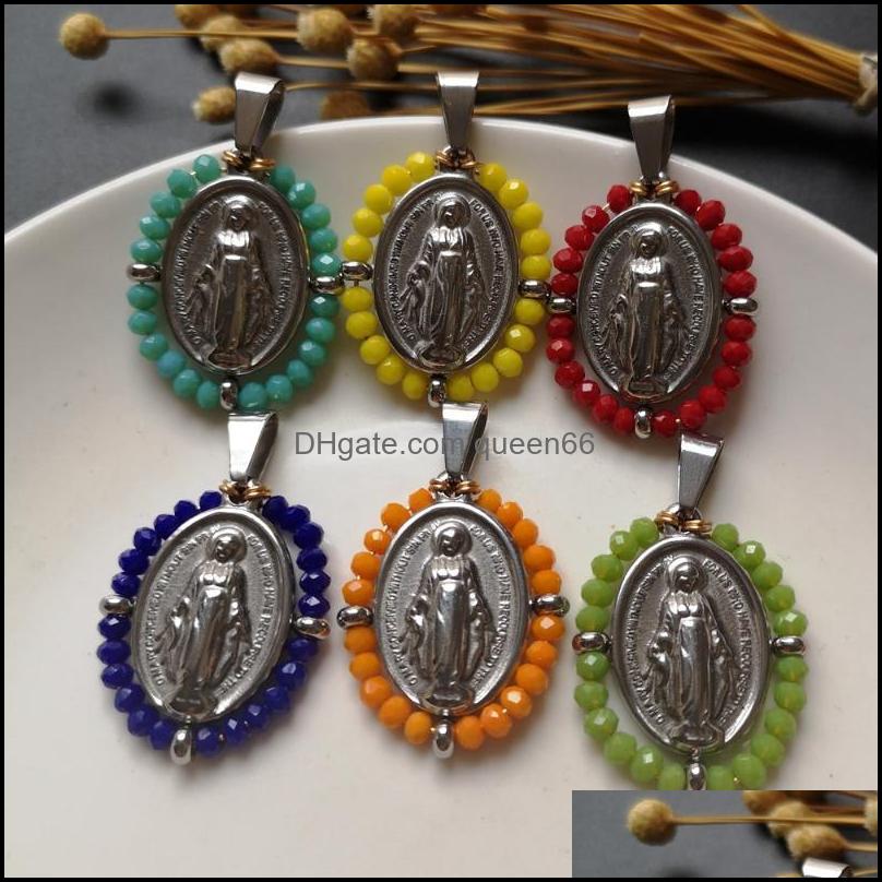 

Pendant Necklaces 10Pcs/Lot 24X29Mm Mixed Colors Stainless Steel Lady Of Grace Virgin Mary Charms For Necklace Gift Women Drop Deliv Otgkz