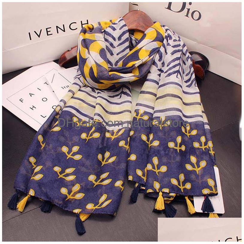 

Scarves Cotton And Linen Scarf Female Spring Summer New Allmatch Yellow Blue Hit Color Floral Circle Long Paragraph Seaside Holiday Dh3In