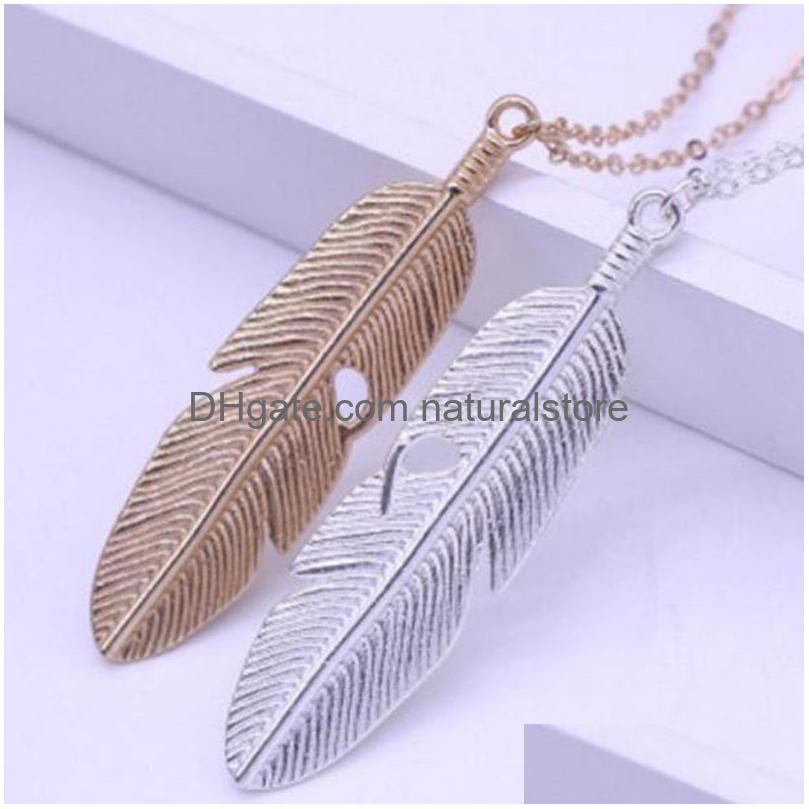 

Pendant Necklaces Fashion Charm Lady Han Edition Jewelry Contracted Fine Feather Necklace Long Leaves Clavicle Chain Sweater 2Color Dhbct