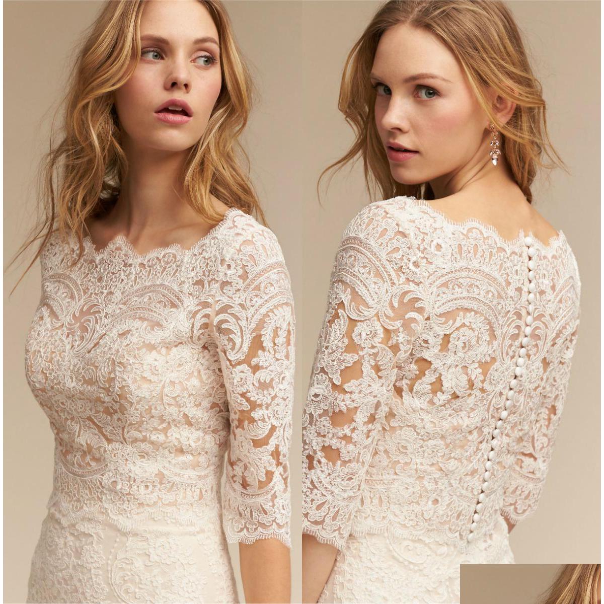 

Mermaid Wedding Dresses Lace Bhldn 3/4 Long Sleeves Bohemian Bridal Gowns Custom Made Plus Size Modest Dress Drop Delivery Party Even Dhsjn, Pink