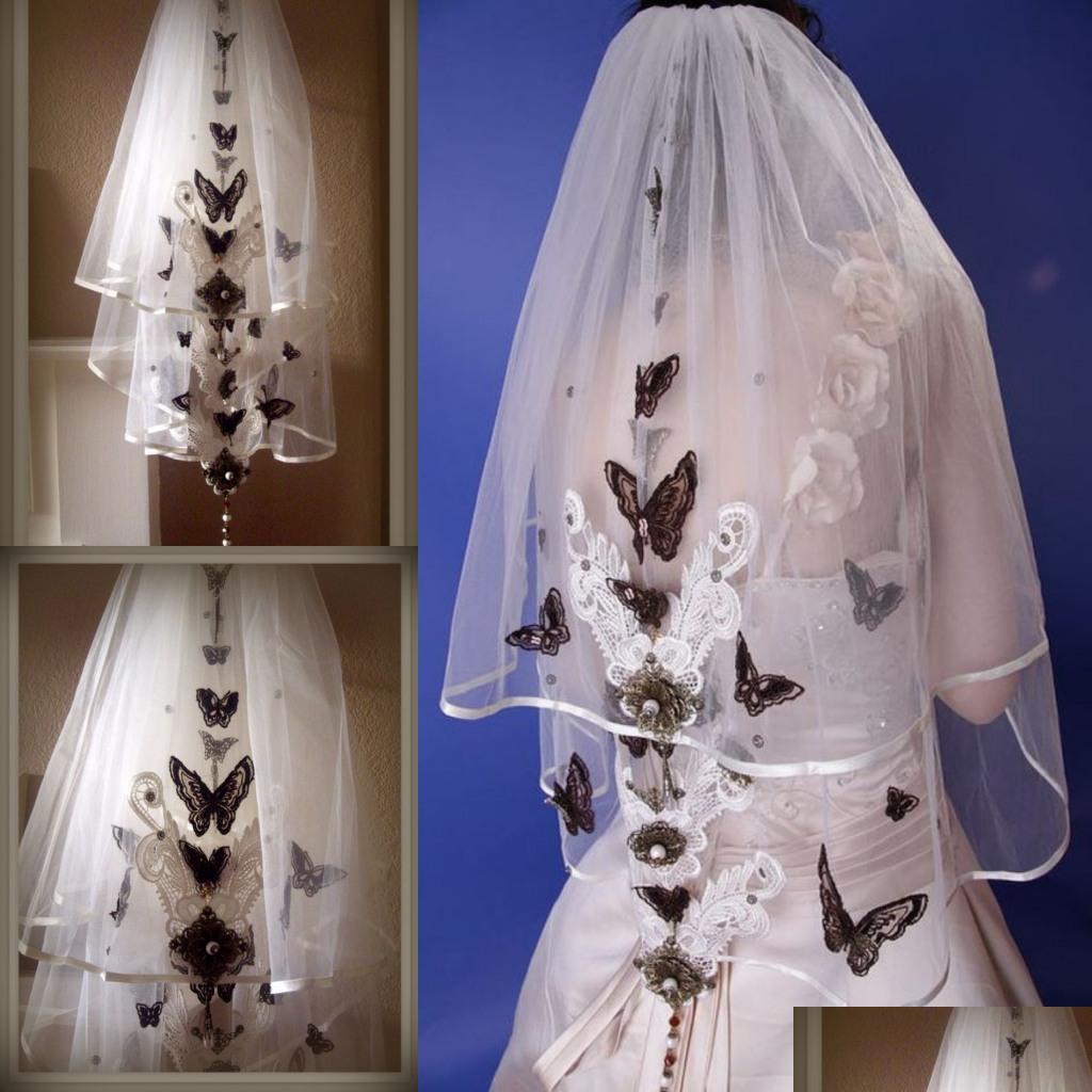 

Bridal Veils Short Two Layers Wedding With Butterfly Appliques Soft Tle Elbow Length Accessories Custom Made Veil For Drop Delivery Dhbej, White