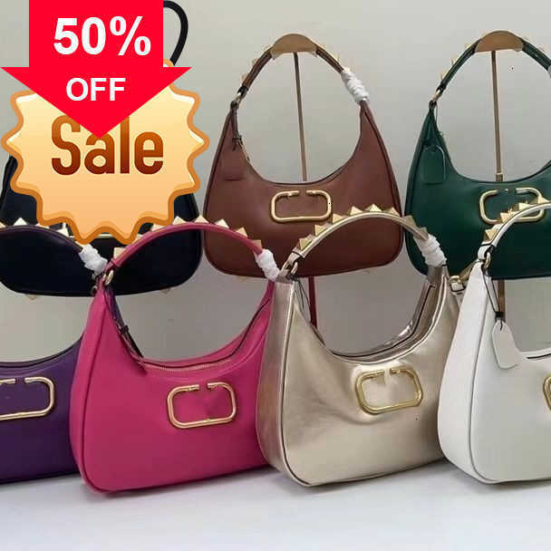 

Designer Bags Fashion Versatile Cowhide Hobo Handbag Women's Casual Handheld One Shoulder Crossbody Rivet Underarm Tote Factory Direct Sale Promotion, Black