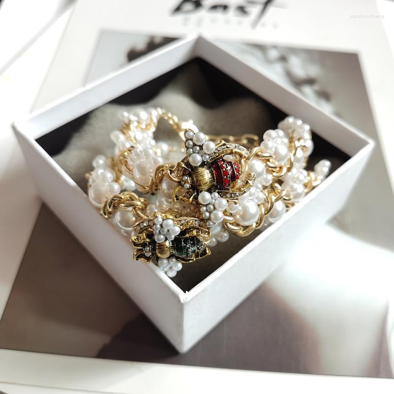

Link Bracelets DIY Design Pearls Bee Arm Charm Bracelet Camellia Bangles Jeweley Pary Pulseras