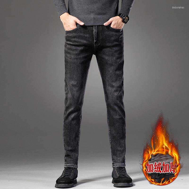 

Men's Jeans 2022 Men's Winter Mid Rise Small Feet Thickened Elastic Slim Thermal Casual Pants, Black gray 96