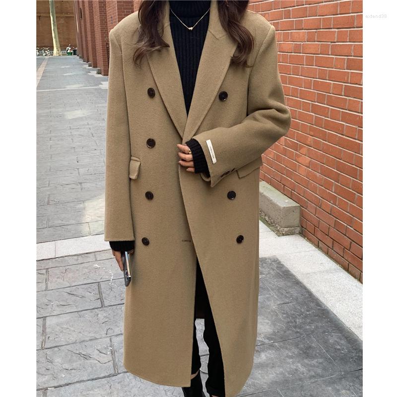 

Women' Trench Coats Autumn And Winter High-end Camel Double-sided Cashmere Coat Women' Mid-length Woolen Suit 2022, Black