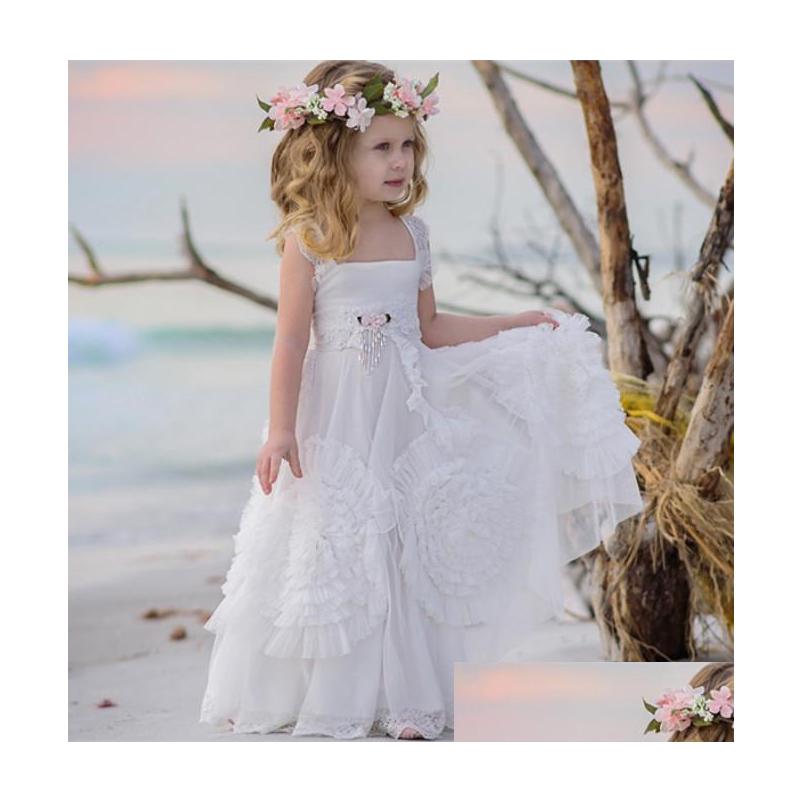 

Flower Girls' Dresses Gracef Girls For Weddings Lace Square Neckline Sleeveless First Communion Dress Floor Length Aline Ball Gowns Dhy5W, Royal blue