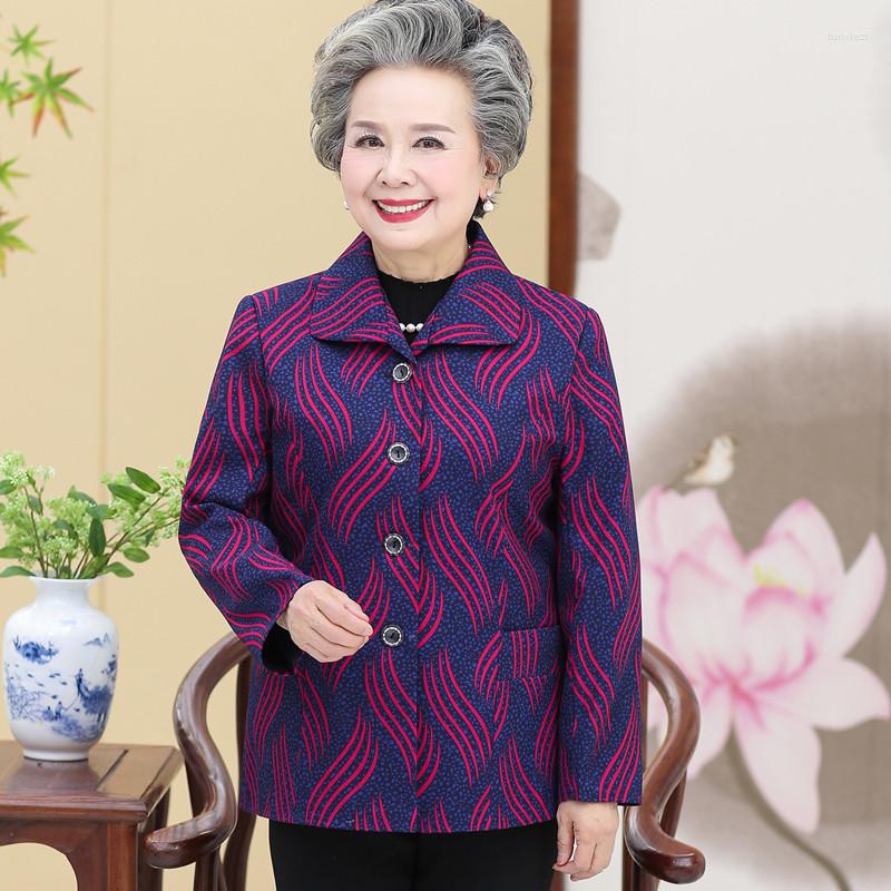

Women's Trench Coats Elderly Women Coat Jacket Short Printed Long Sleeve Windbreaker Spring Autumn Lapel Single-breasted Fashion Jackets, Purple 2