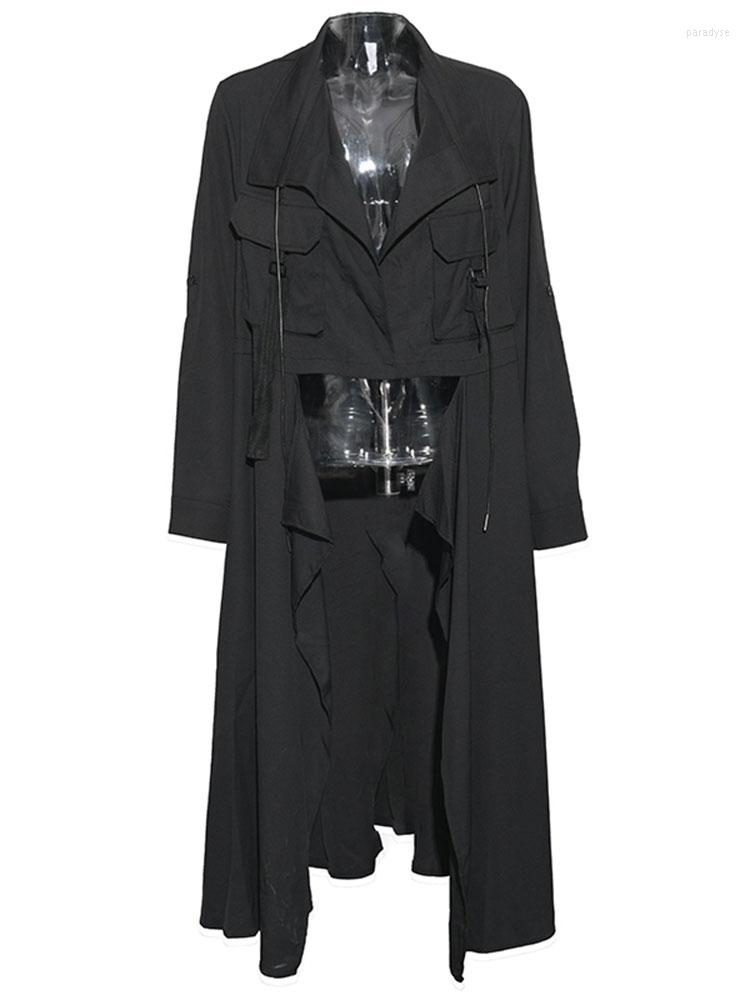 

Women's Trench Coats Women Black Irregular Big Size Long Lapel Sleeve Windbreaker Fashion Tide Spring Autumn 2022