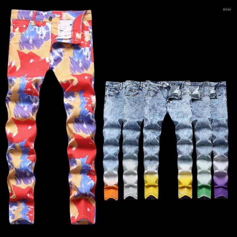 

Men's Jeans Digital Printed Men Stretch Barber Denim Pants High Street Casual Nightclub Fashion Actors Trousers Size -42, Blue purple